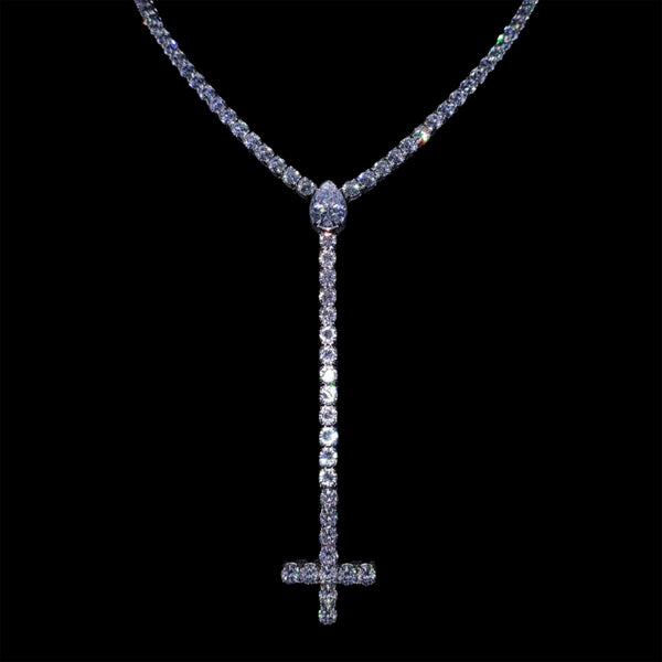 18K WHITE GOLD ST PETER'S CROSS TENNIS CHAIN ROSARY