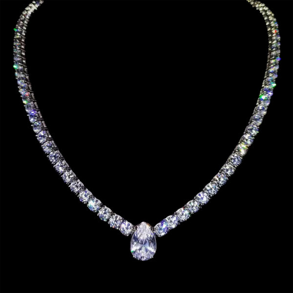 18K WHITE GOLD TENNIS CHAIN GEMSTONE NECKLACE