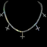 18K WHITE GOLD ST PETERS CROSS TENNIS CHAIN NECKLACE