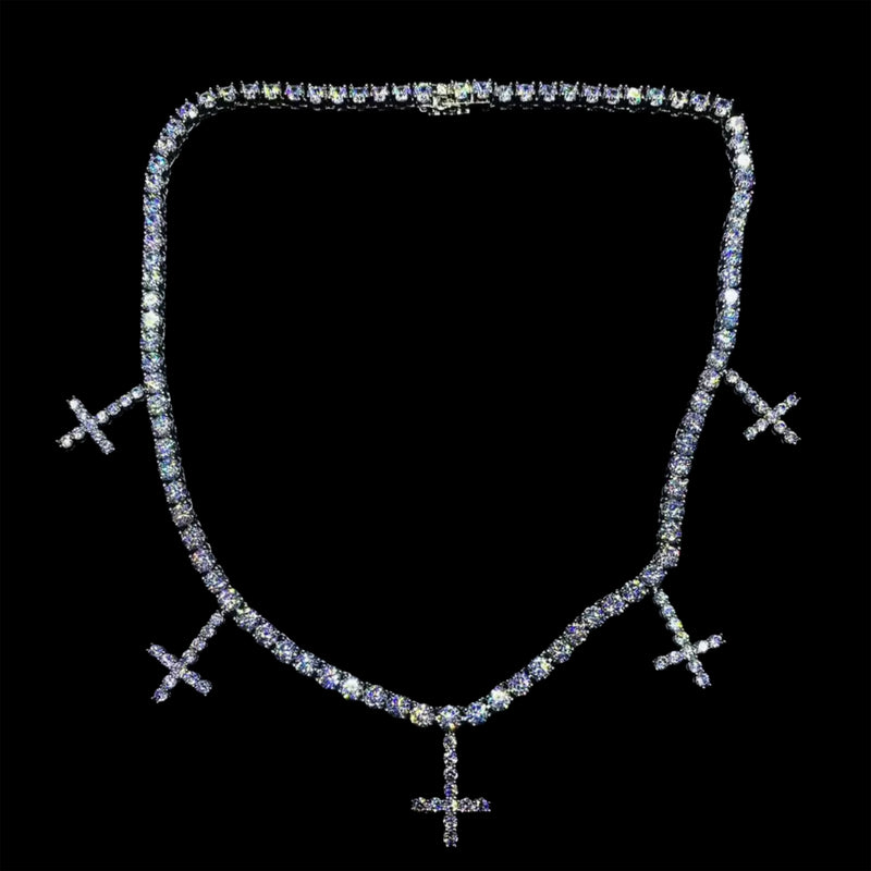 18K WHITE GOLD ST PETERS CROSS TENNIS CHAIN NECKLACE