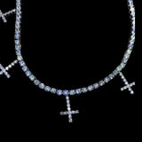 18K WHITE GOLD ST PETERS CROSS TENNIS CHAIN NECKLACE