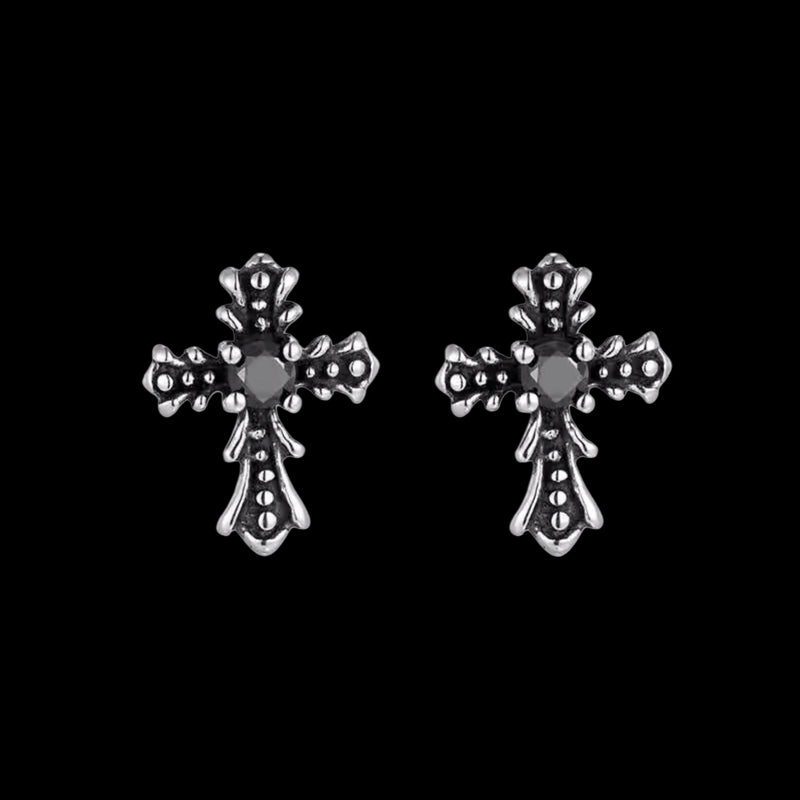 BLACK DIAMOND GOTHIC CROSS EARRINGS