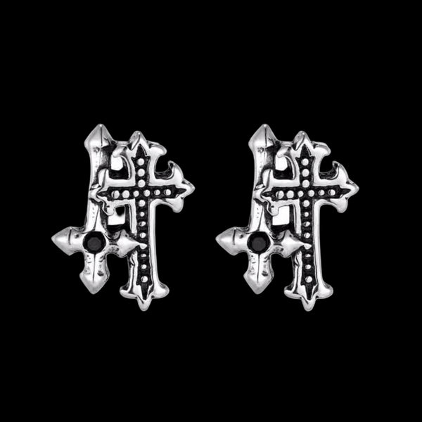 MIRRORED BLACK DIAMOND CROSS EARRINGS