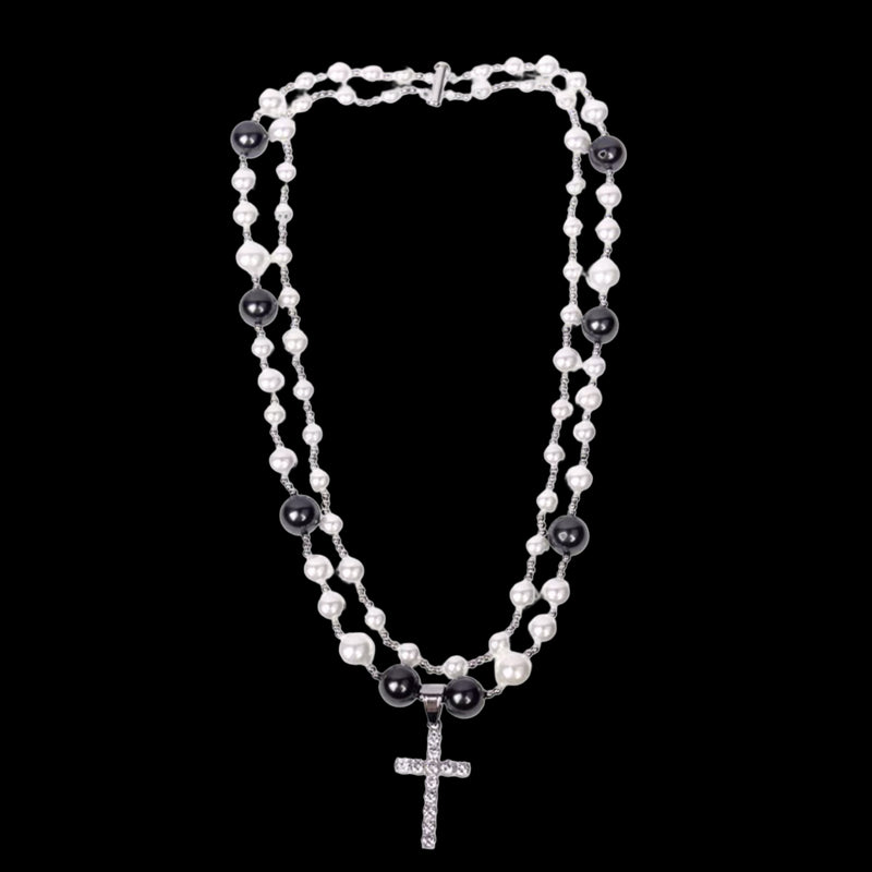 LAYERED BEAD CROSS NECKLACE