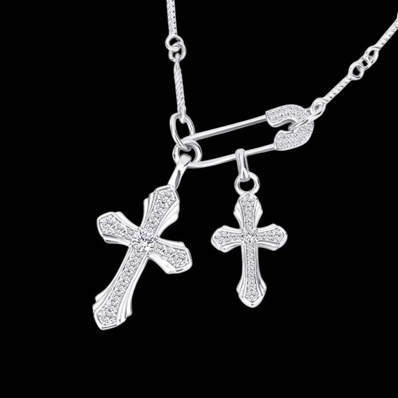 DOUBLE CROSS DIAMOND NECKLACE